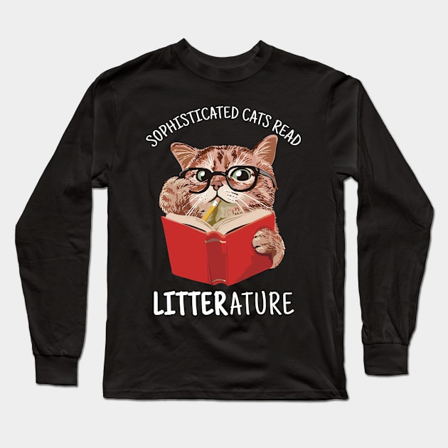 Cute Kitten Reading a Book Funny Long Sleeve T-Shirt by creative